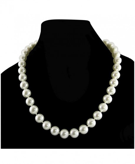 Cream White 8mm Simulated Faux Pearl Necklace Hand Knotted Strand 18 Inch - CL12NESR5VC
