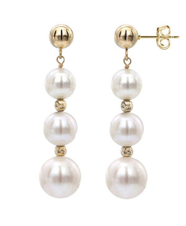 18k Yellow Gold Plated Silver 7-7.5mm White Freshwater Cultured Pearl Stud Dangle Earrings - CW12NRZ5F2P