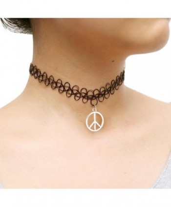 Ammazona Tattoo Choker Stretch Necklace Black Retro Henna Vintage Elastic Boho 90s Gothic - CS12HD446XT