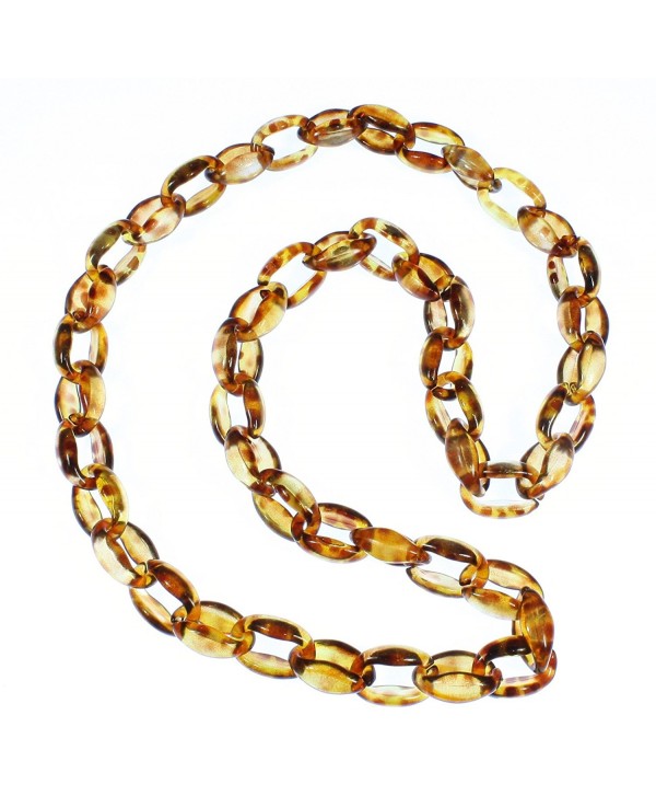 Lovely Links No.1 Tortoise Shell Pattern Acrylic Long Necklace- 32 Inches - CA12BJSTPNB