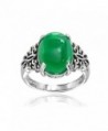 Sterling Silver Simulated Green Jade Oxidized Bali Inspired Filigree Oval Ring - C2187QS0YM2