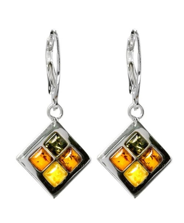 Multicolor Amber Sterling Silver Square Leverback Earrings - CU115YXI1E7