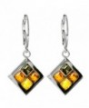 Multicolor Amber Sterling Silver Square Leverback Earrings - CU115YXI1E7