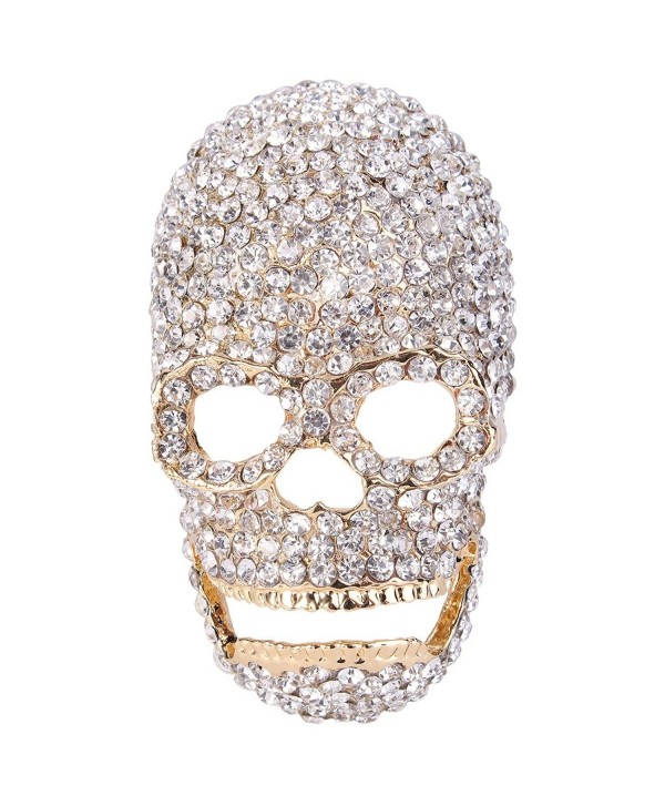 EVER FAITH Austrian Crystal Gorgeous Halloween Skull Bone Brooch Pin Clear - Gold-Tone - CY11BGDJ85P
