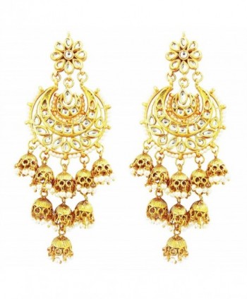 Mehrunnisa Nine Jhumkis Chand Bali Earrings With Pearls Kundan & Free Kan Chain For Women (JWL1937) - CT185Q5WADS