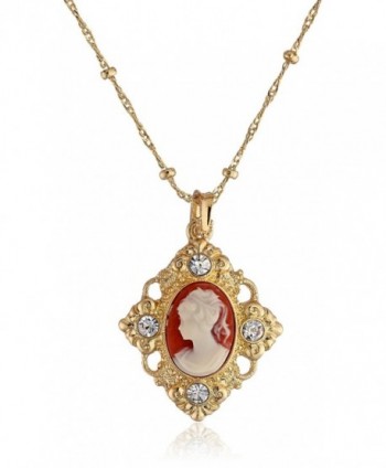 Downton Abbey "Carded" Gold-Tone Cameo Crystal Accent Pendant Necklace- 16" - C911I5X8VYX