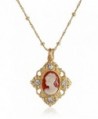 Downton Abbey "Carded" Gold-Tone Cameo Crystal Accent Pendant Necklace- 16" - C911I5X8VYX