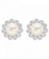 EVER FAITH 925 Sterling Silver 8MM AAA Freshwater Cultured Pearl CZ Elegant Sunflower Stud Earrings - C712042P88T