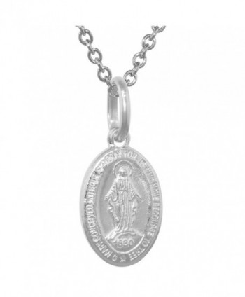 Very Tiny Sterling Silver Miraculous Medal Necklace Oval Virgin Mary Italy 1/2 inch 0.8mm Chain - CY111DOUTN7