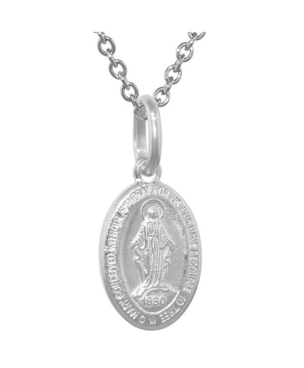 Very Tiny Sterling Silver Miraculous Medal Necklace Oval Virgin Mary Italy 1/2 inch 0.8mm Chain - CY111DOUTN7