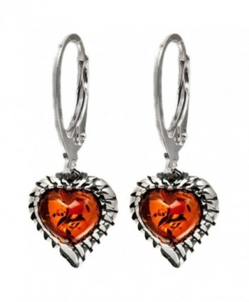 Sterling Silver Amber Heart Leverback Earrings - C211B4D4RIF