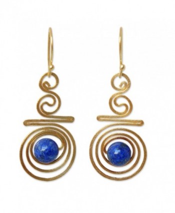 NOVICA Hand Crafted Lapis Lazuli and Yellow Gold Plated Brass Earrings- 'Follow the Dream' - CA115YQRCUN