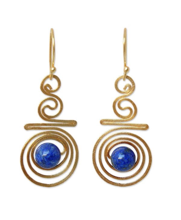 NOVICA Hand Crafted Lapis Lazuli and Yellow Gold Plated Brass Earrings- 'Follow the Dream' - CA115YQRCUN