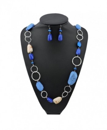 BOCAR Fashion Long Chunky Cryastl Beads Necklace and Earrings Set for Women Gift - royalblue - CO1895YC93X