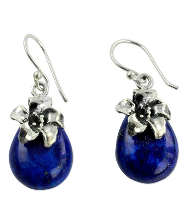 NOVICA Lapis Lazuli .925 Sterling Silver Floral Dangle Earrings 'Lovely Lily' - CJ12DUHTNOZ