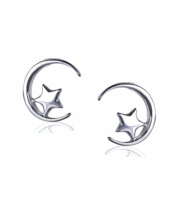 FarryDream Genuine 925 Sterling Silver Star Moon Studs Earrings for Women Teen Girls Valentine's Day Gifts - CV189OXT9GD