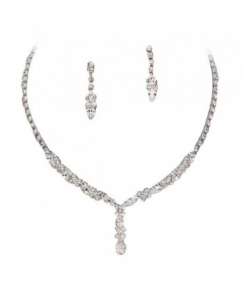 Beautiful Y Drop Evening Party Clear Bridal Bridesmaid Necklace Earring Rhinestone Bling Silver Tone Q5 - C311MC86C89