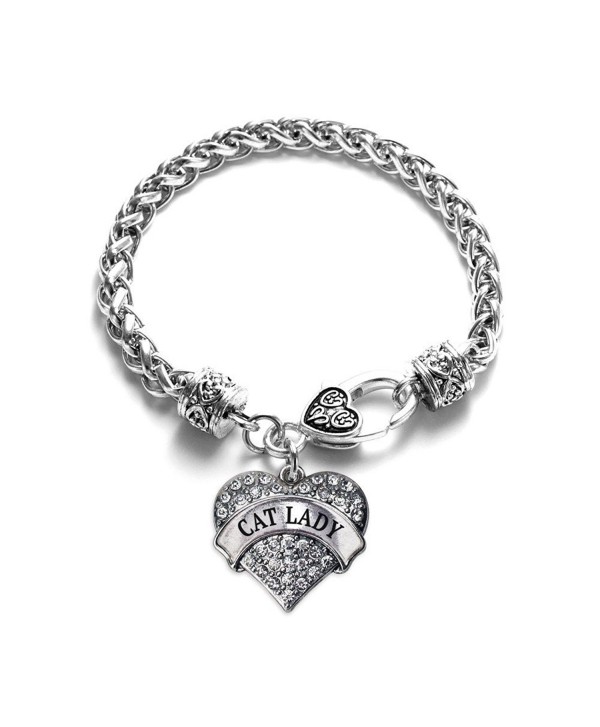 Cat Lady 1 Carat Classic Silver Plated Heart Clear Crystal Charm Bracelet Cat Lover Gift Jewelry - C711VDKZQ6L