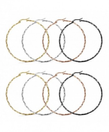 LOYALLOOK 3-4 Pairs Stainless Steel Twisted Hoop Earrings Set for Women Ear Piercing 25-55mm - CC186Q2HHWW