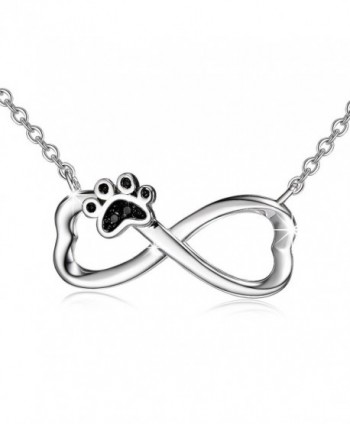 Infinity Necklace With Black Zircon Puppy Paw Pendant Sterling Silver Women Jewelry Sets - CG184A92IAZ