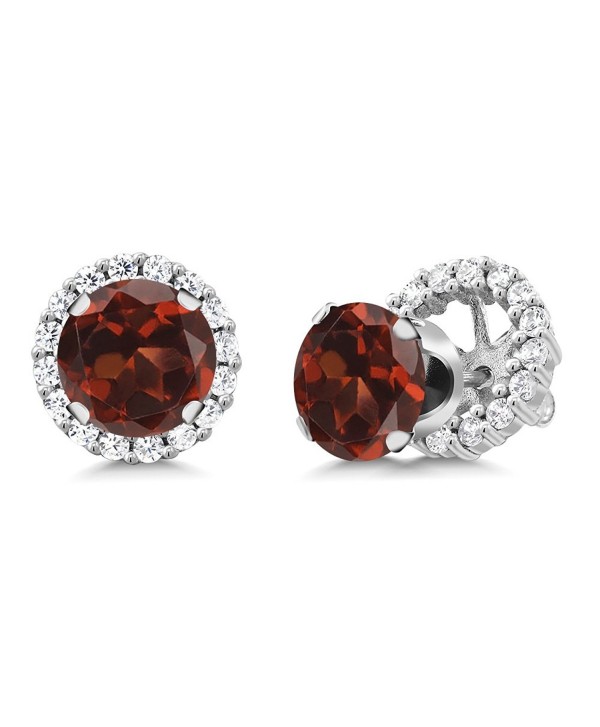3.44 Ct Round Red Garnet 925 Sterling Silver Stud Earrings with Jackets - CR11MDF2H6H
