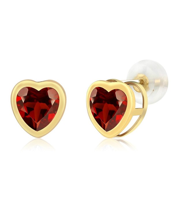 1.80 Ct Heart Shape Red Garnet 10k Yellow Gold bezel Stud Earrings 6mm - C4117M0BS09
