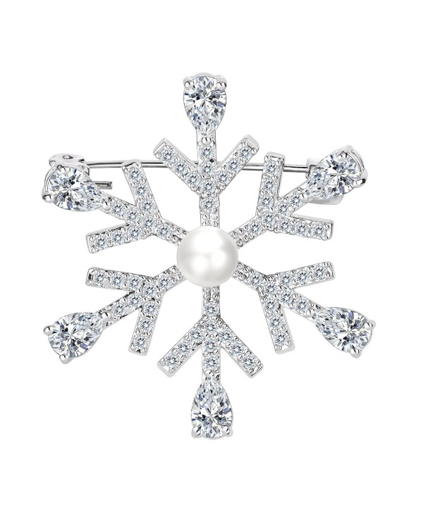 EleQueen Women's Winter Snowflake Clear Brooch Pin - C0187I4TE3S