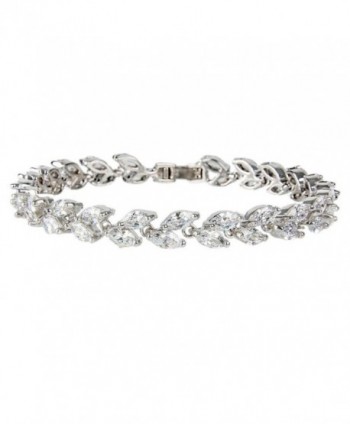 EVER FAITH Silver-Tone Zircon Wedding 2 Layers Small Leaf Roman Tennis Bracelet Clear - C211S36TYFH