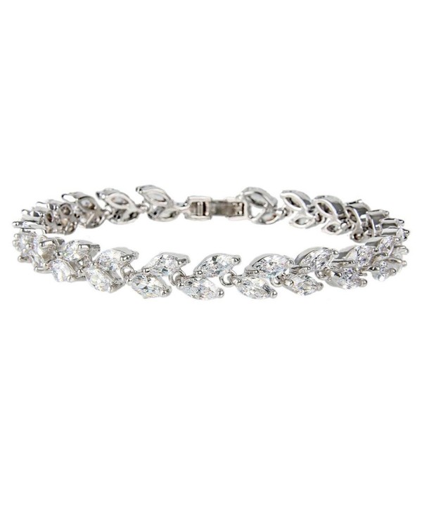 EVER FAITH Silver-Tone Zircon Wedding 2 Layers Small Leaf Roman Tennis Bracelet Clear - C211S36TYFH