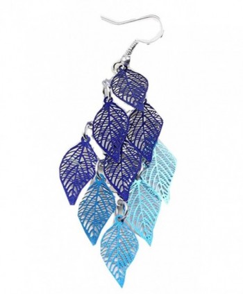 SunIfSnow Women Filigree Leaf Tassel Long Teardrop Dangle Drop Copper Earrings - blue - CN12NSVV8Z0