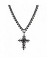 Lux Accessories Classic 80s Gothic Black Rosary Style Cross Pendant Necklace - CZ11WNX3IJT