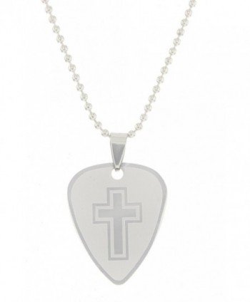 Cool Jewels Stainless Steel 2-Sided Guitar Pick Cross Necklace on 18" Ball Chain - CJ12NYUT57V