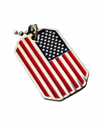 USA FLAG PENDANT AMERICAN OLD GLORY STARS STRIPES DOG TAG BALL CHAIN NECKLACE US - C6115G32QCD