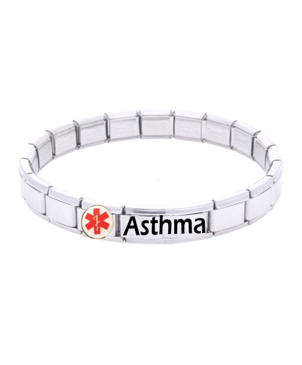 JSC Jewellery Asthma Medical Id Alert Bracelet Stainless Steel One Size Fits All Totally Adjustable - C71168ZG7TV