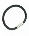 Black Braided Round Leather Bracelet with Stainless Steel magnetic clasp - C7182ESH0DI