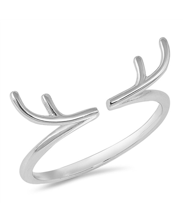 Open Deer Antlers Horns Animal Ring Sterling Silver Adjustable Band Sizes 4-10 - CB18390QD0D