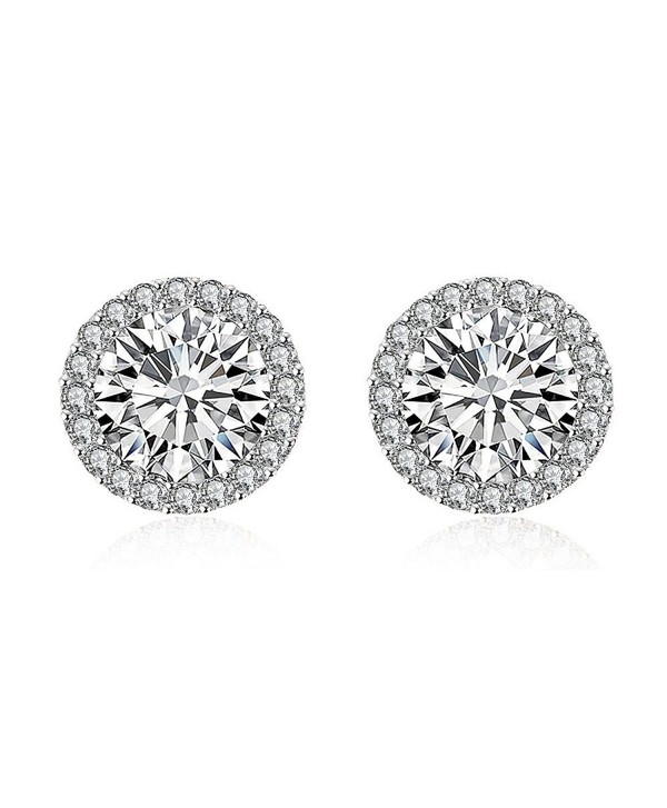 Mealove 18K White Gold Plated Round Cubic Zirconia Halo Stud Earrings - C412KA4UZWJ