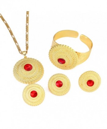 Ethiopian Red Stone Jewelry Set 24k Gold Plated Pendant Ring Earring Bangle Wedding Sets Women - CZ1840YYNI5