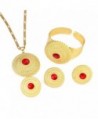 Ethiopian Red Stone Jewelry Set 24k Gold Plated Pendant Ring Earring Bangle Wedding Sets Women - CZ1840YYNI5