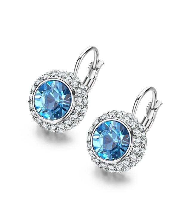 SBLING Platinum-Plated Leverback Drop Earrings Made with Blue Swarovski Crystals (2.2ct) - CK1294TCFMF