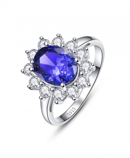 BONLAVIE Women's 925 Sterling Silver Oval Cut Created Tanzanite Princess Diana Engagement Ring - CE12N34R9K1
