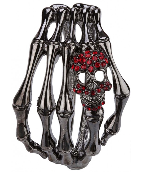 Hiddlston Crystal Sugar Skull Skeleton Bracelet Bangle For Women - Dark red - CT187K88NX2