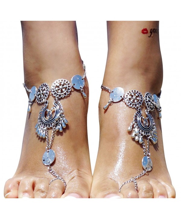 Bienvenu Multi Chain Beach Tassels Anklet Chain Bracelet Barefoot Sandals Foot Jewelry - Sliver - CJ17Z3LL2LU
