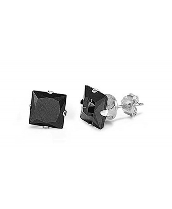 Sterling Silver Black 3mm Square Cubic Zirconia CZ Stud Earrings - CZ117PRNBIV