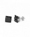 Sterling Silver Black 3mm Square Cubic Zirconia CZ Stud Earrings - CZ117PRNBIV