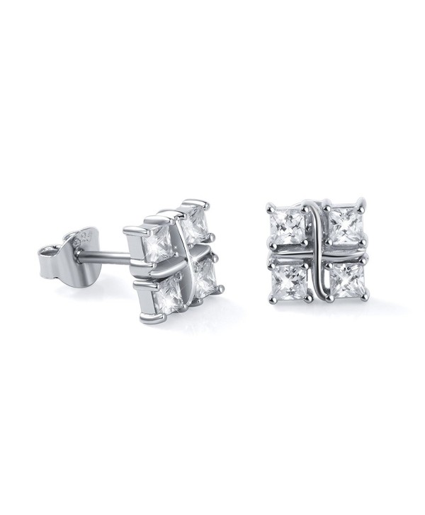 925 Sterling Silver Simple Bling Cz Square Cubic Zirconia Stud Earrings for Women Girls - CS1839D660D