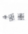 925 Sterling Silver Simple Bling Cz Square Cubic Zirconia Stud Earrings for Women Girls - CS1839D660D