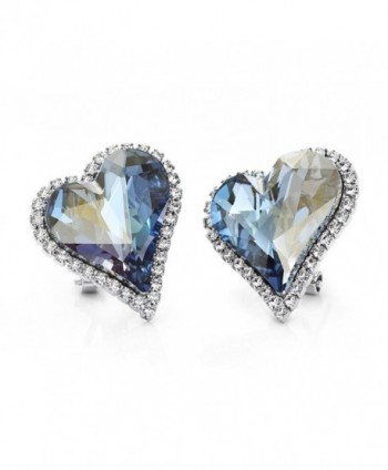 Neoglory Platinum Plated Made with Swarovski Elements Crystal Blue Heart Stud Earrings Clip On - CZ11NN43E7D