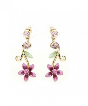 Glamorousky Purple Flower Golden Pair Earrings with Austrian Element Crystals (1381) - CH116K10R0X