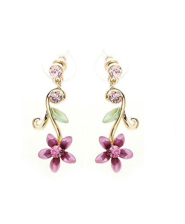 Glamorousky Purple Flower Golden Pair Earrings with Austrian Element Crystals (1381) - CH116K10R0X